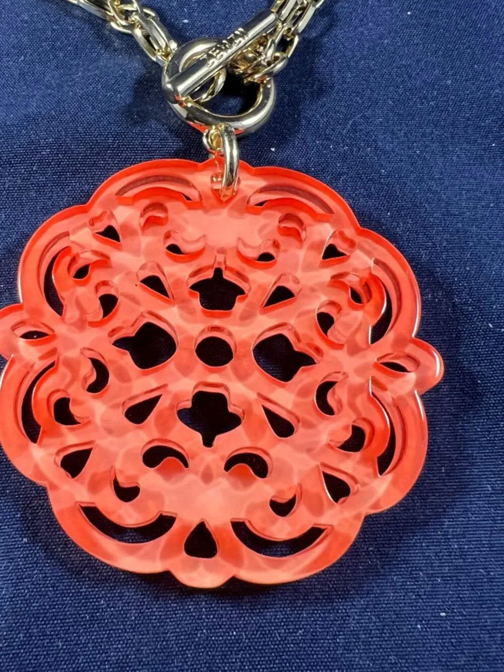 Gold-Tone Chain Necklace With Bold Red Pendant By ZENZII - Picture 2 of 4